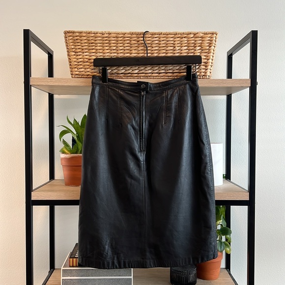 Vintage Jon St. Jon Leather Pencil A-Line Knee Length Skirt, 10 - Picture 4 of 6